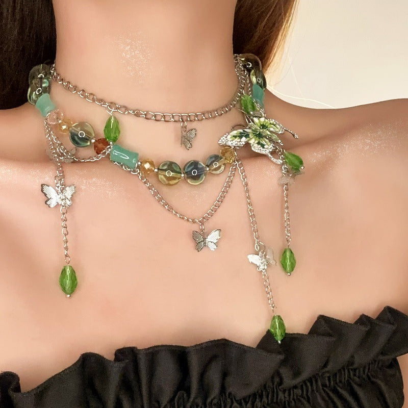Wholesale Green Zircon Butterfly Necklace