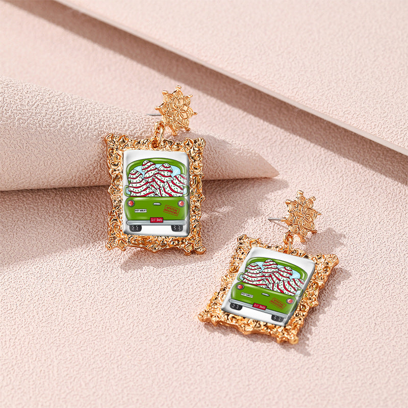 Wholesale Christmas Vintage Gold Geometric Square Metal Earrings ACCVIP-ES-XiangLian002