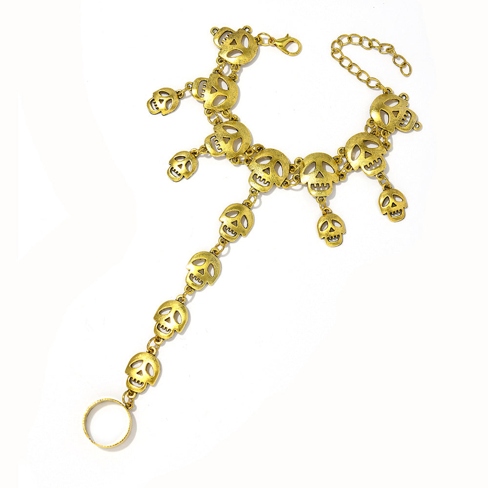 Wholesale Punk Retro  Skull Connecting Finger Bracelet Zinc Alloy Antique Bronze Women' s Party Jewelry Gift