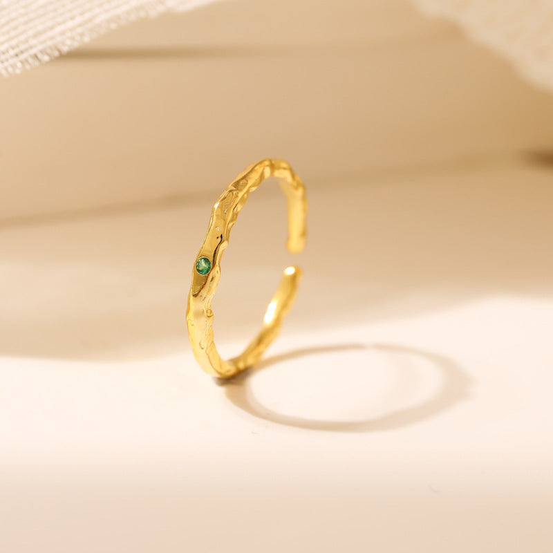 Wholesale s925 sterling silver light luxury design pleated texture emerald ring