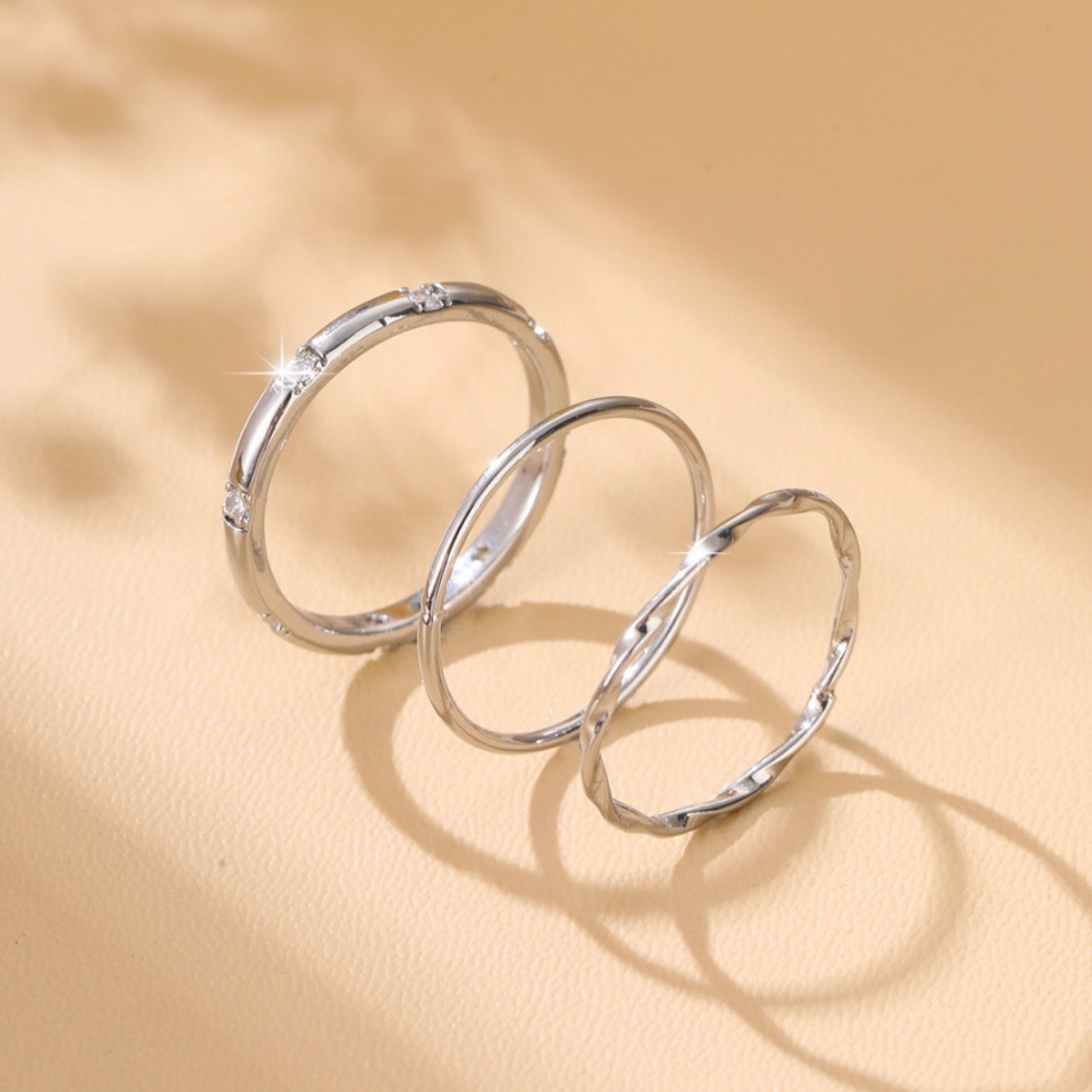 Wholesale  three-piece set copper inlaid shiny zircon ring