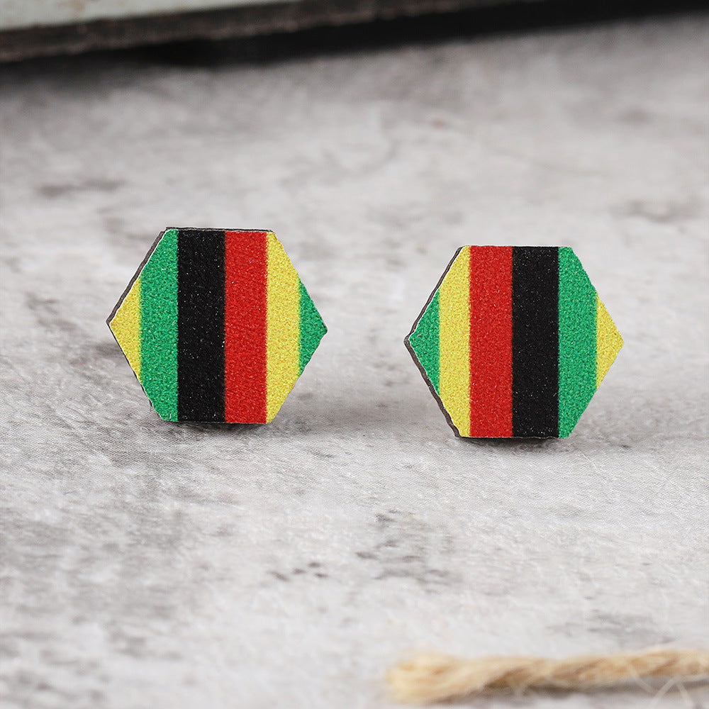 Wholesale Black, red, yellow, green and African flag colored wooden earrings