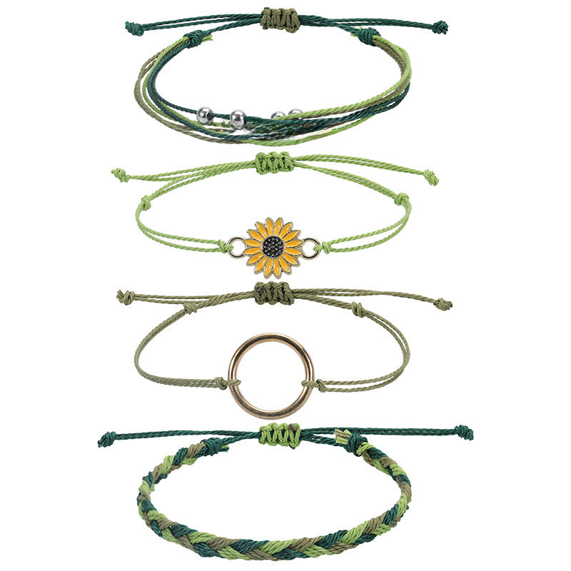 Wholesale Waterproof Wax Thread Handmade Knitted Sunflower Bracelet
