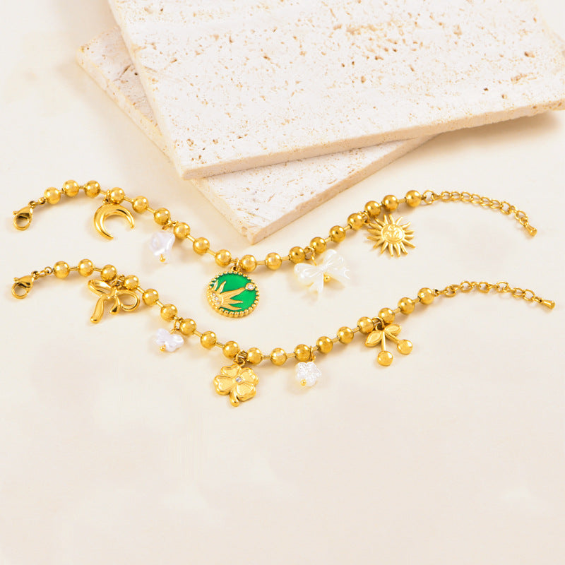 Wholesale Stainless steel  Grass Green Round Brand Bracelet