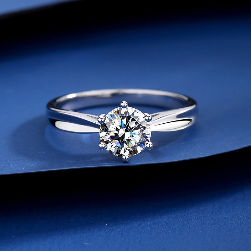 Wholesale platinum-plated S925 silver moissanite six-claw twisted moissanite ring