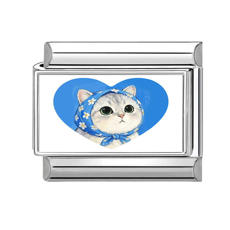 Wholesale Stainless Steel Cat Love Pattern DIY Charm Bracelet Accessories for Jewelry Making