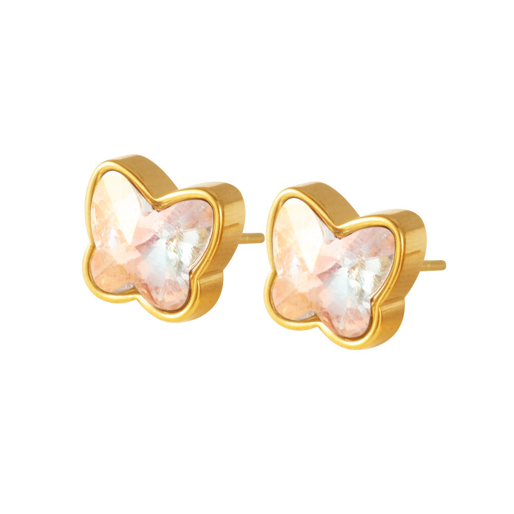 Wholesale Gold Plated Stainless Steel Butterfly Earrings Colorful Details Women Jewelry Accessory