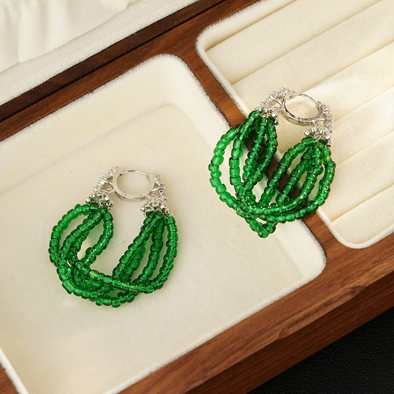 Wholesale Emerald Tassel Chalcedony Earrings