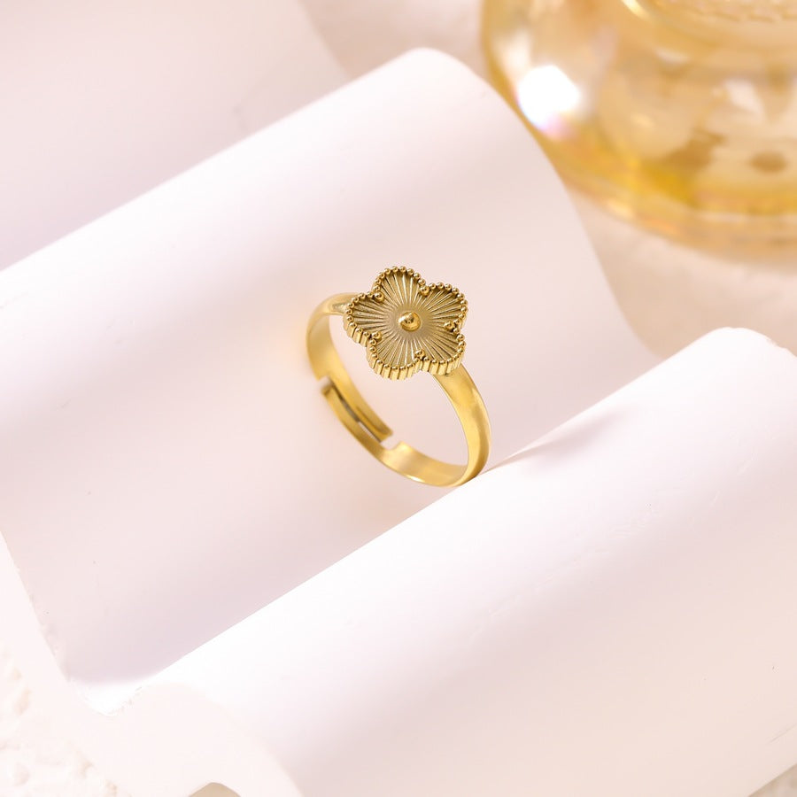 Wholesale Titanium Steel Five-Leaf Flower Adjustable Ring for Women