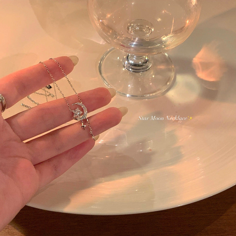 Wholesale star and moon tassel titanium steel necklace