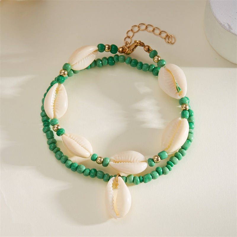 Wholesale  bohemian style stacked wearing shell anklet