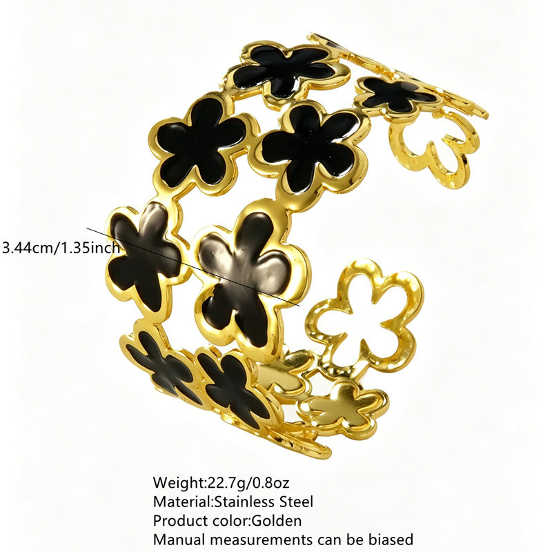Wholesale Stainless Steel Flower Enamel Open Cuff Bracelet Chic Everyday Jewelry Gift
