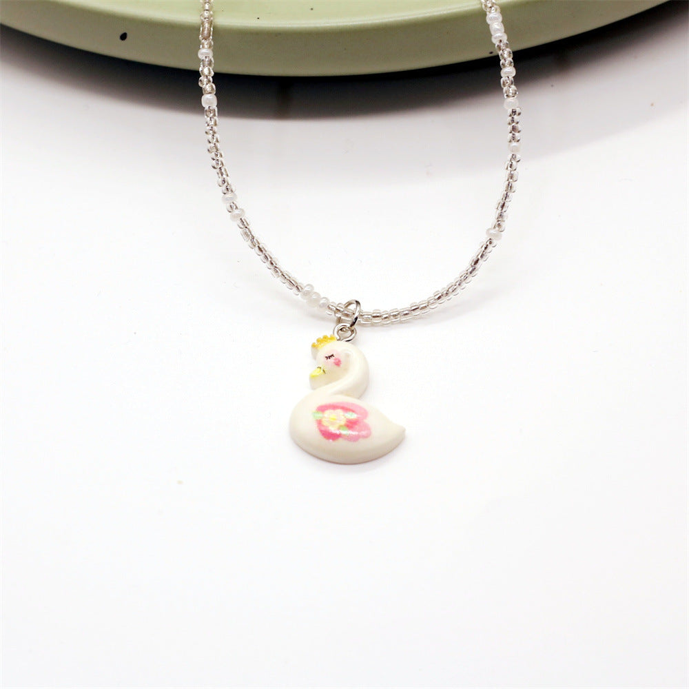 Wholesale Color Beaded Necklace Cartoon Cute Butterfly Love Clavicle Chain