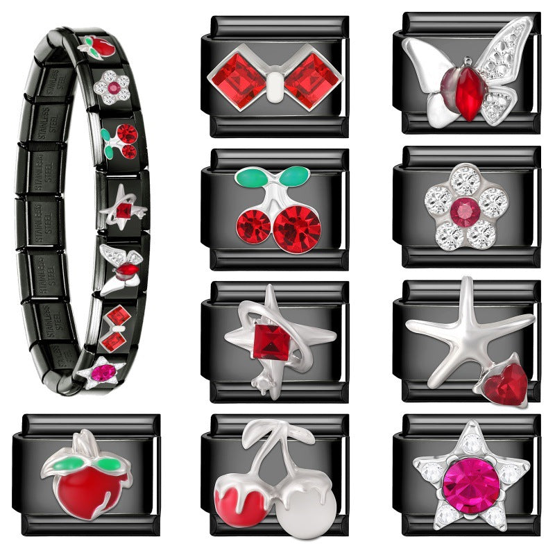 Wholesale 9mm Italian Charm Starter Bracelets DIY black Single Section Creative Stainless Steel Composable Bracelet