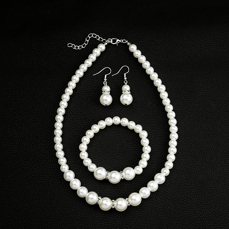 Wholesale Pearl Necklace Earrings Bracelet Three-piece Set