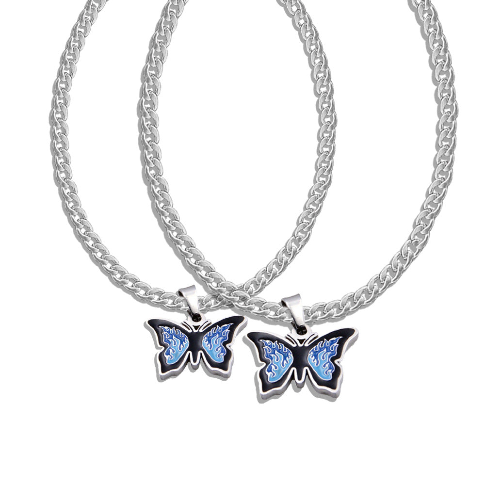 Wholesale Neutral Titanium Steel Color Butterfly Necklace