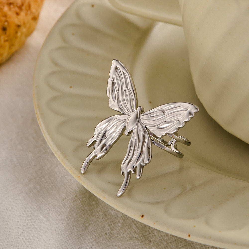Wholesale Retro French Geometric Stainless Steel Butterfly Open Ring Set,  Everyday Wear Jewelry Accessory