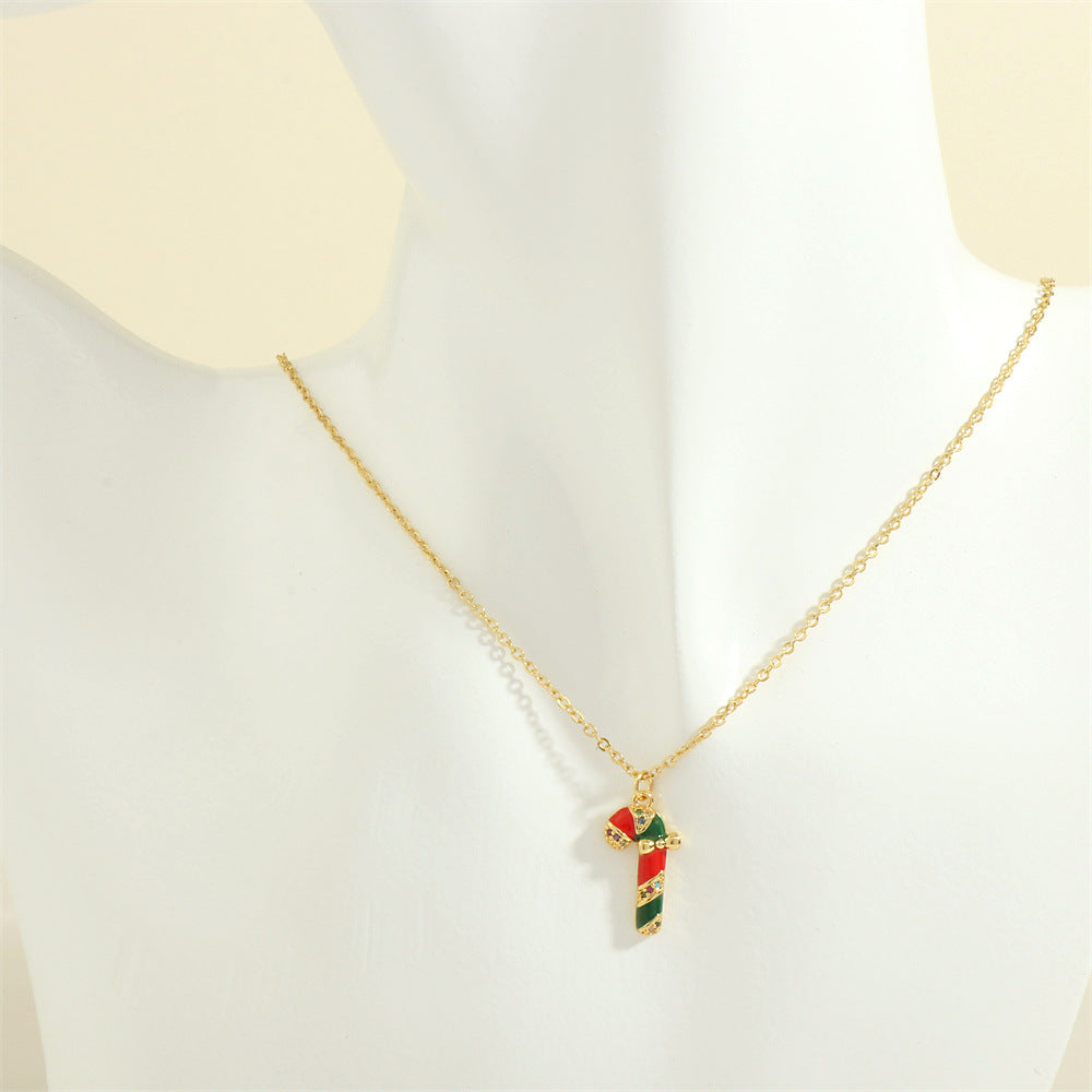 Wholesale Christmas Series Necklace Simple Peace Tree Holiday Elements Micro-inlaid Oil Drop Pendant