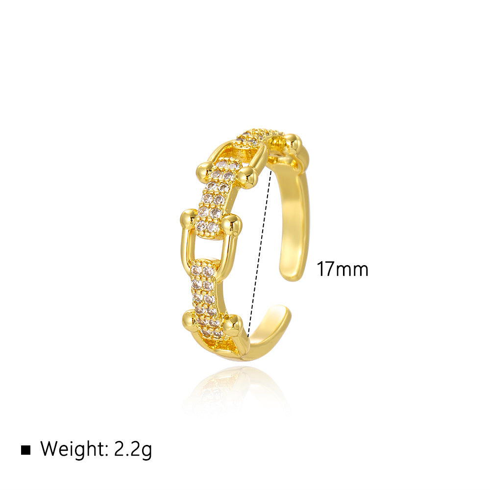 Wholesale Full diamond chain open copper plated 18k ring