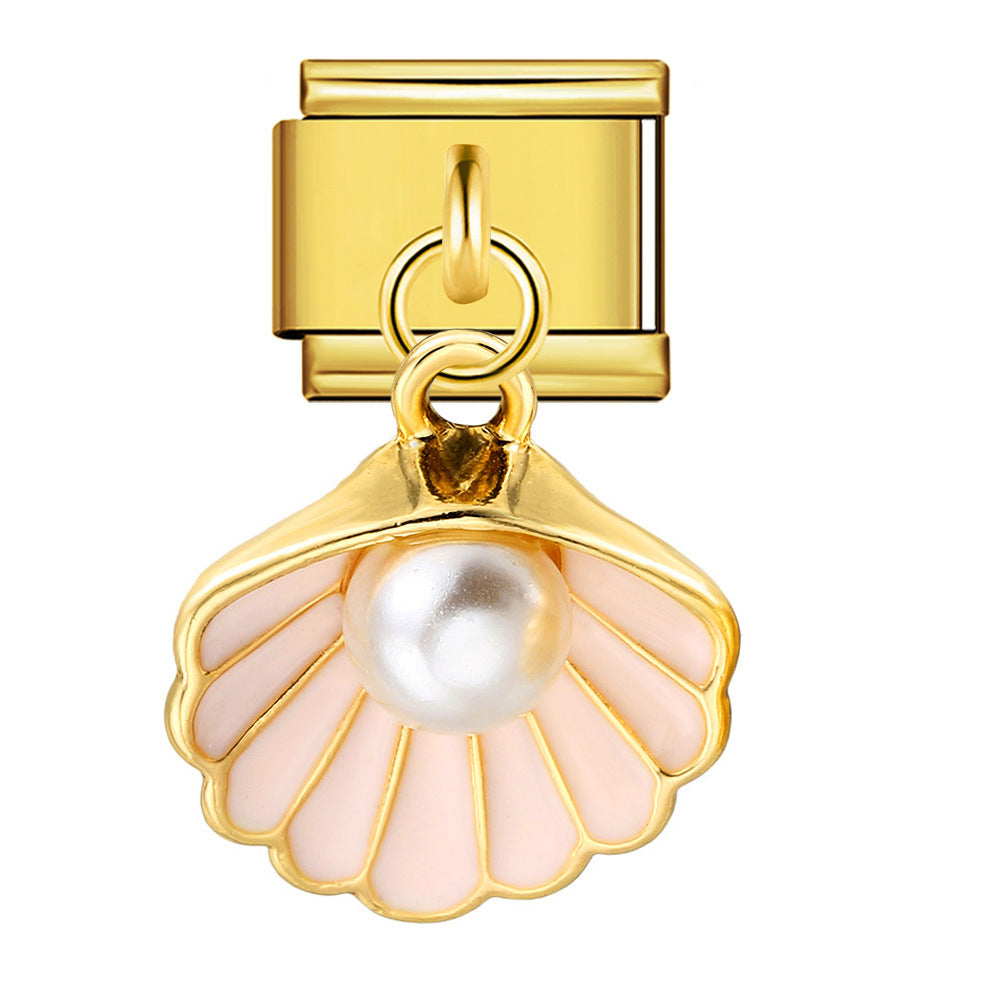 Wholesale  Italian Charm Bracelet 9mm DIY Pearl and Gemstone Hook Pendant Creative Stainless Steel Composable Bracelet