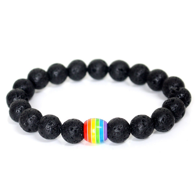 Wholesale LGBT Rainbow Volcanic Stone Beaded Bracelet Hand Made Miyuki ACC-BT-ZhongH022