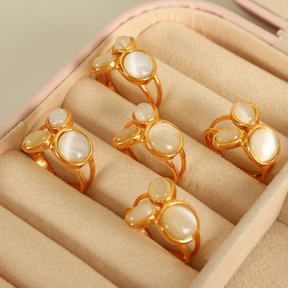 Wholesale Internet Celebrity Temperament Personalized Style Ring Inlaid with Cat' s Eye Open Ring High-End Fashion European and American Retro Ring