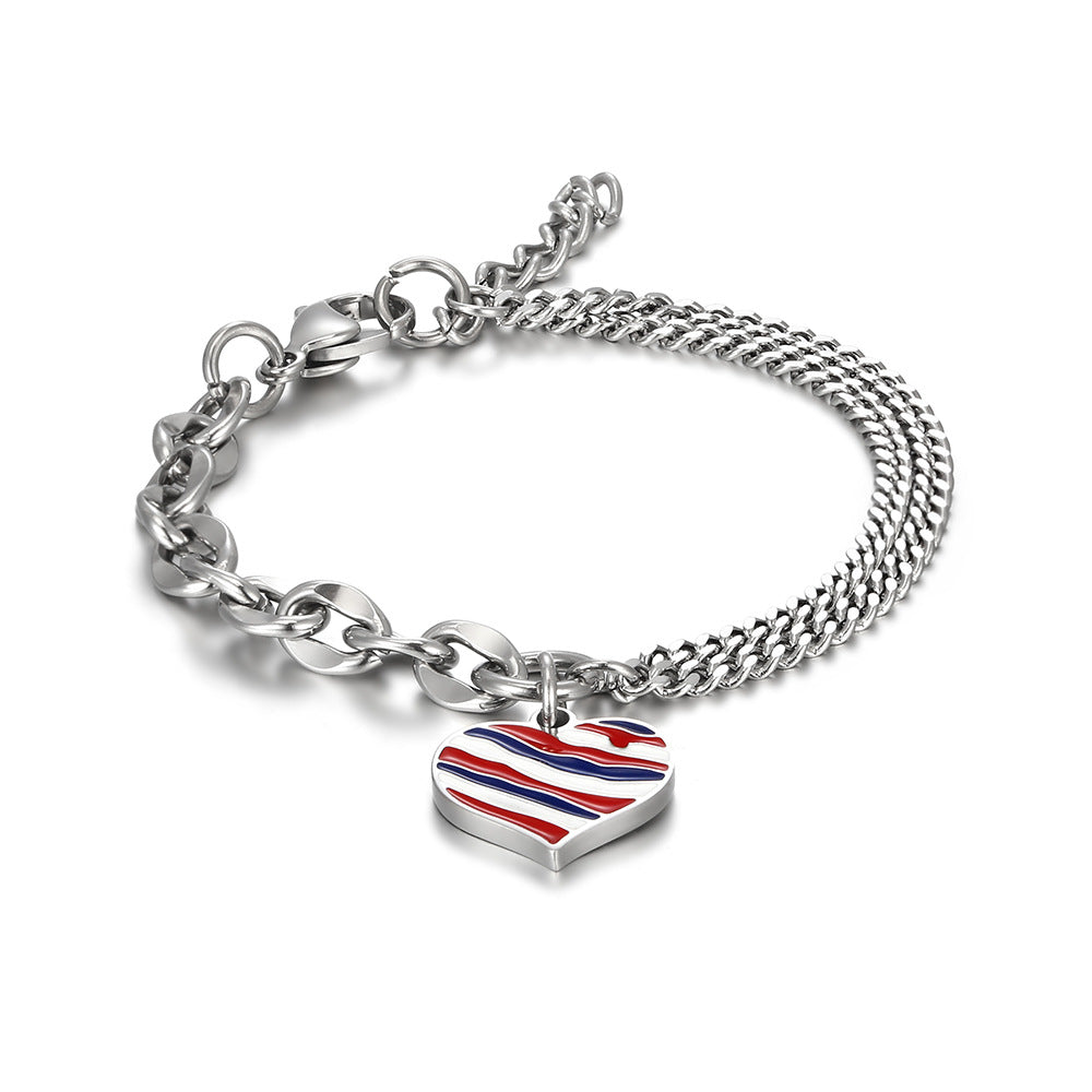 Wholesale Titanium Steel Drip Glue Splicing Double Layer Peach Heart Bracelets ACC-BT-Yixin001