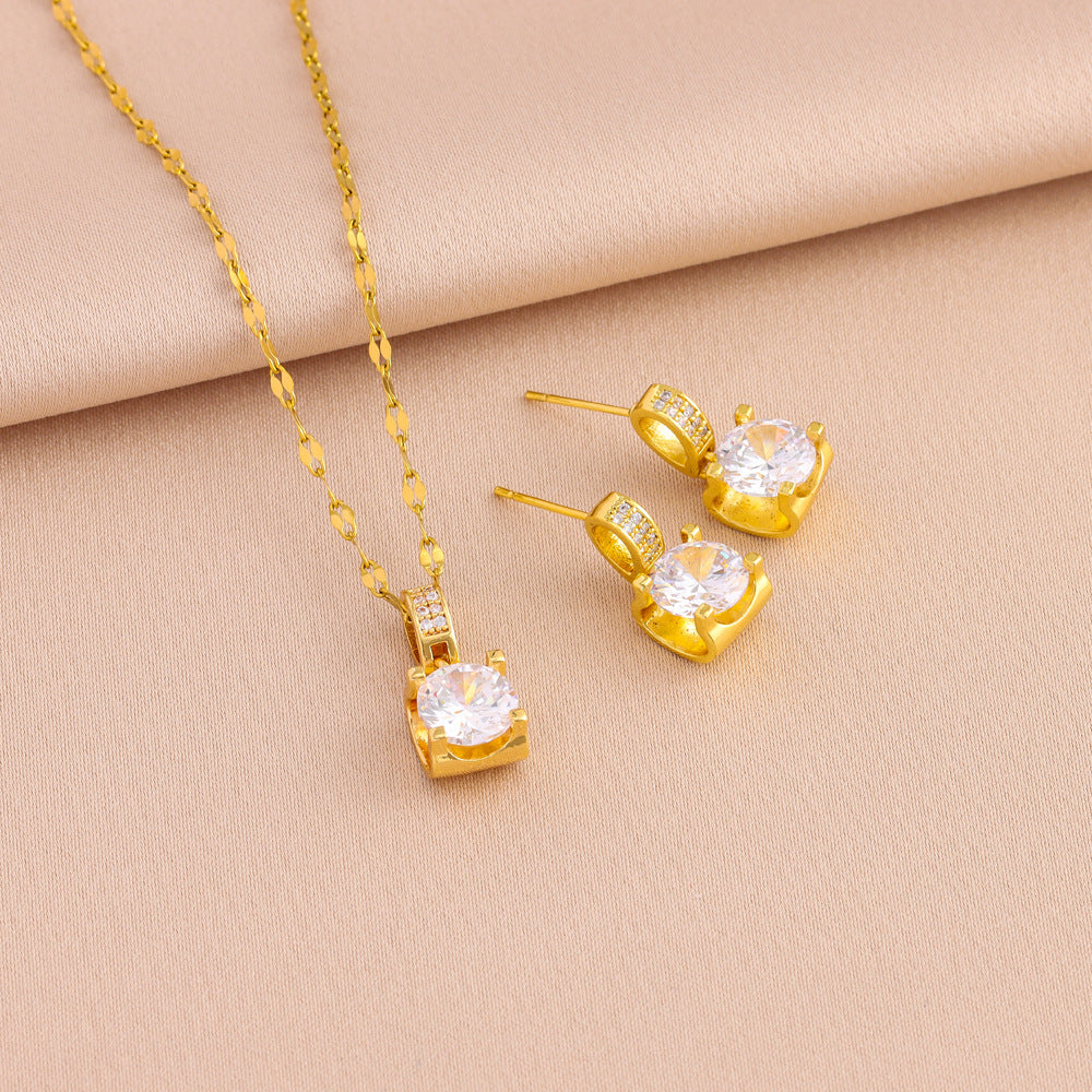 Wholesale  Titanium Steel geometric square ten carat necklace earrings jewelry suit