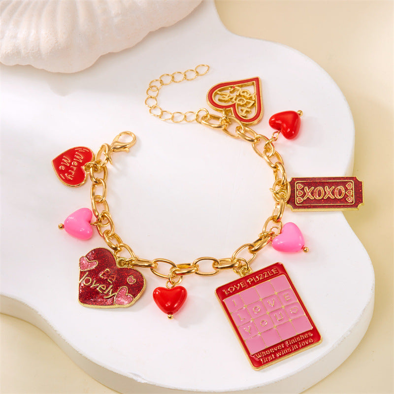 Wholesale Valentine' s Day Cute Quirky  Heart Multi-Pendant Bracelet