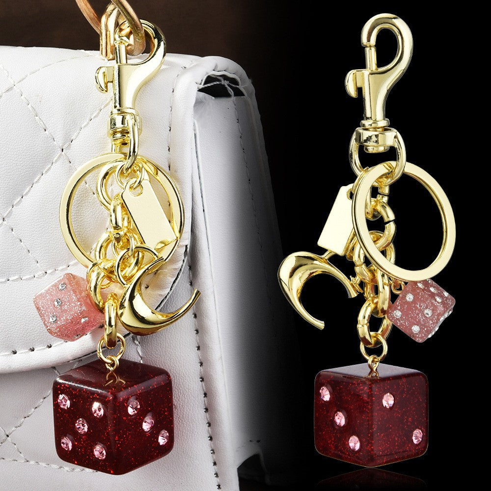 Wholesale Pink Size Dice Crystal Glue English Letter Keychain