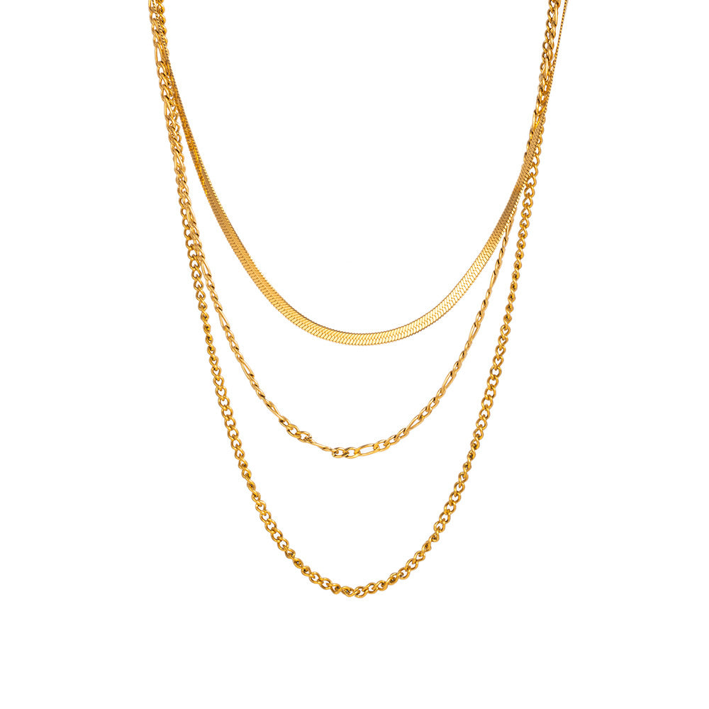Wholesale Titanium Steel Necklace Three-layer Chain Necklace 18K Gold Plated Necklace ACC-NE-Tais005