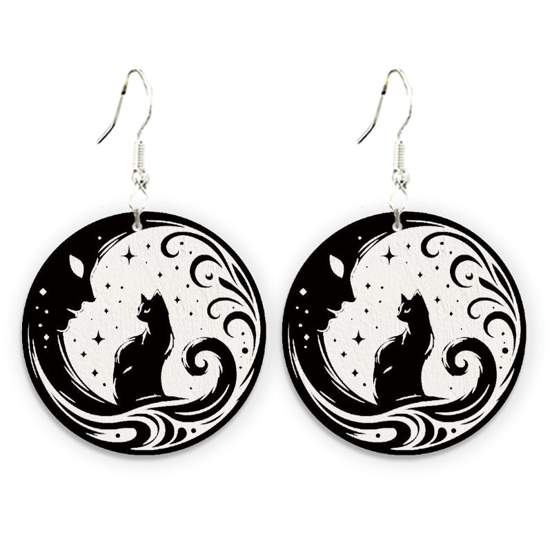 Wholesale 2 pairs/pack  Halloween Gothic Style Dark Moth Crow Black Cat Moon Wooden Skull Mushroom Earrings