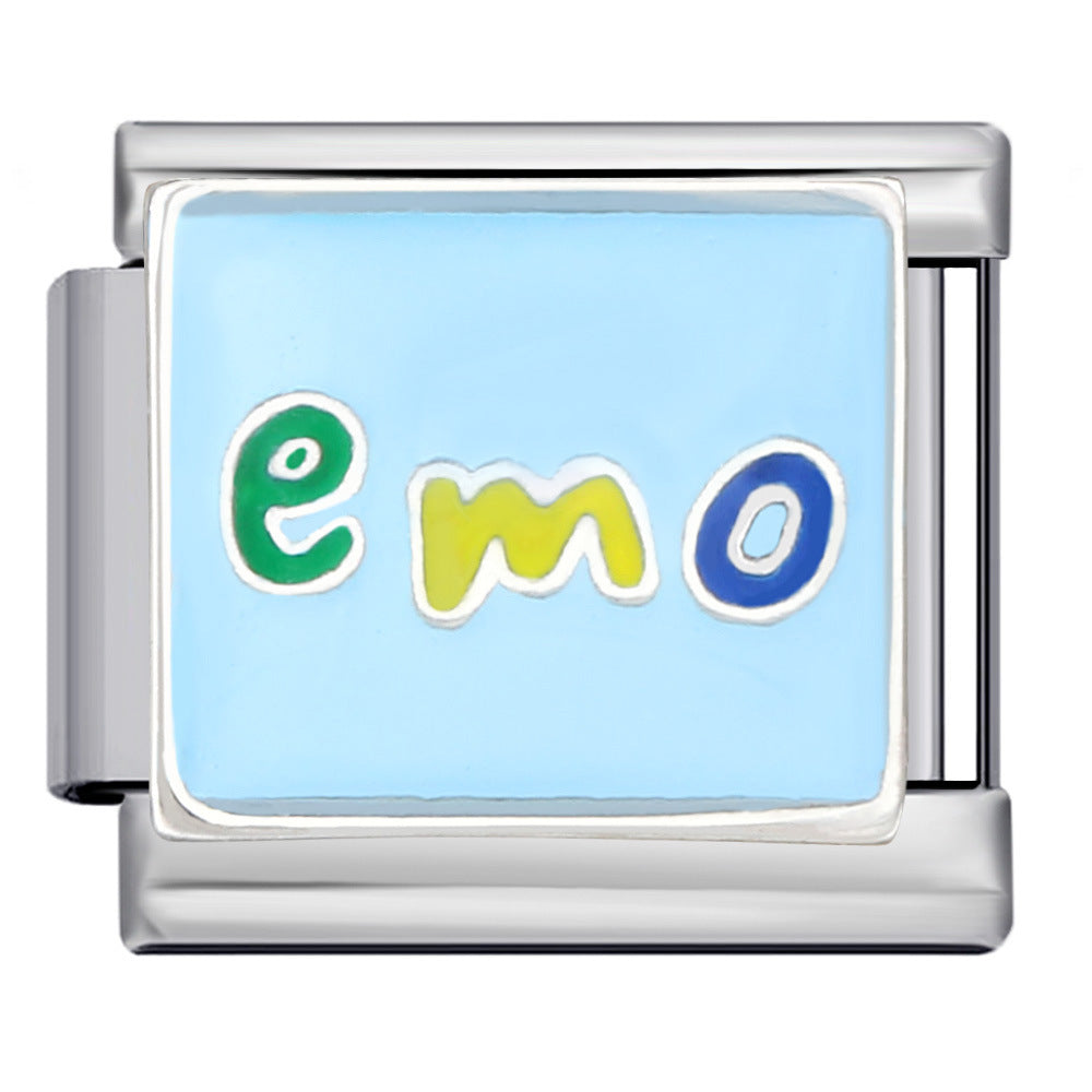 Wholesale  Italian Module Long Edition Letter Titanium Steel Welding Oil Dropping DIY  Charm