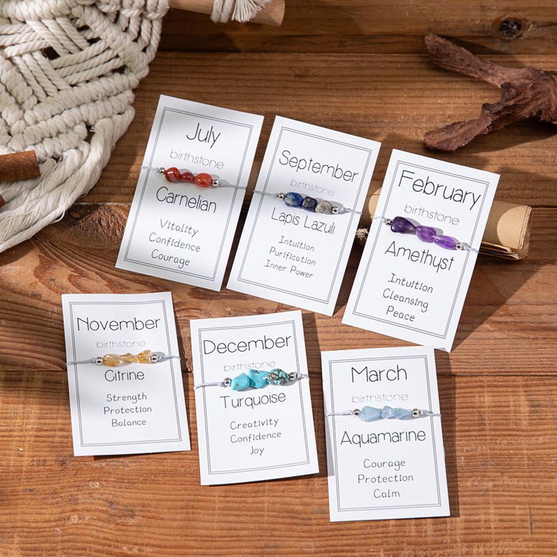 Wholesale irregular stone 3 birthstone card bracelet