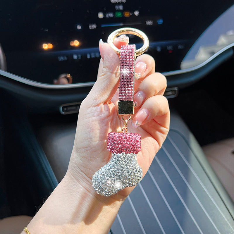 Wholesale rhinestone-encrusted sock keychain