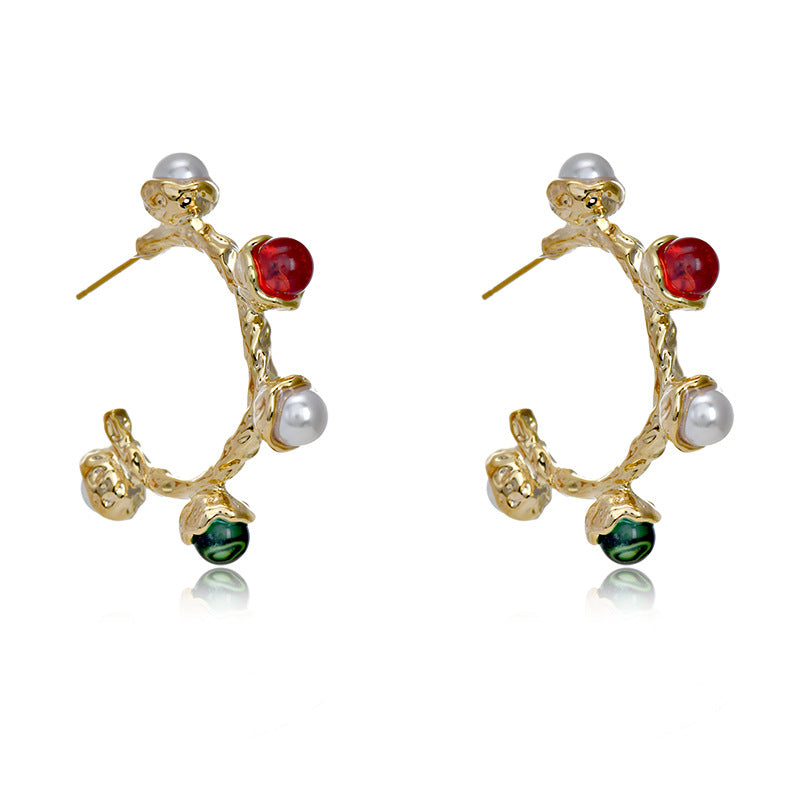 Wholesale Vintage 925 Silver Needle C Shape Pearl Glass Earrings ACC-ES-JiuJia009