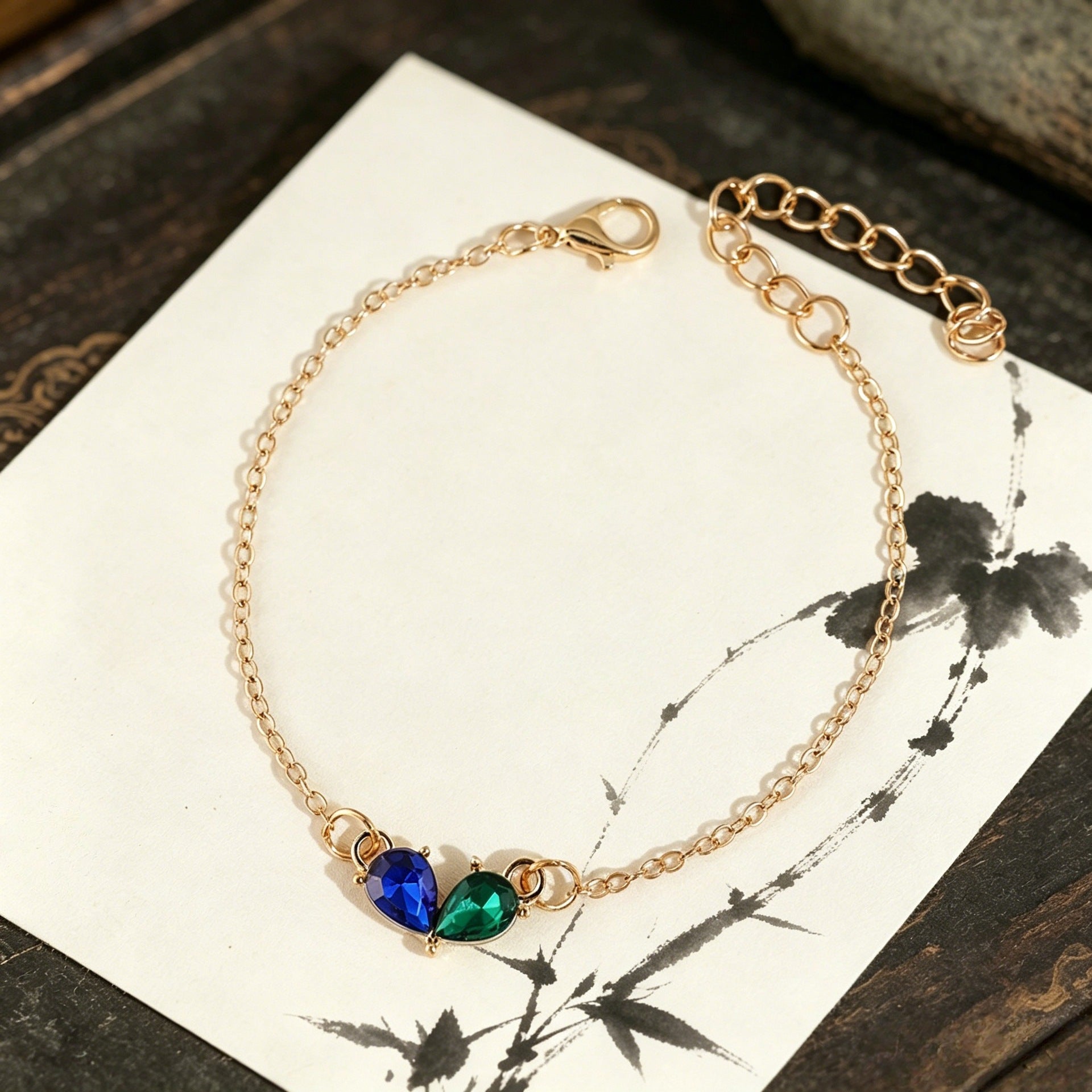 Wholesale Women S Gold Tone Drop Stone Bracelet Blue White Mix Trendy Jewelry Accessory Gift
