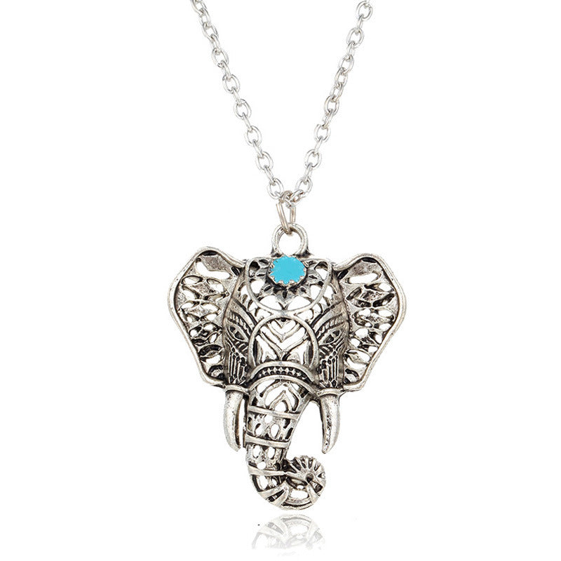 Wholesale Ancient Silver Alloy Elephant Pendant Sweater Chain Necklace Bohemian Retro Style Casual Jewelry For Men Women