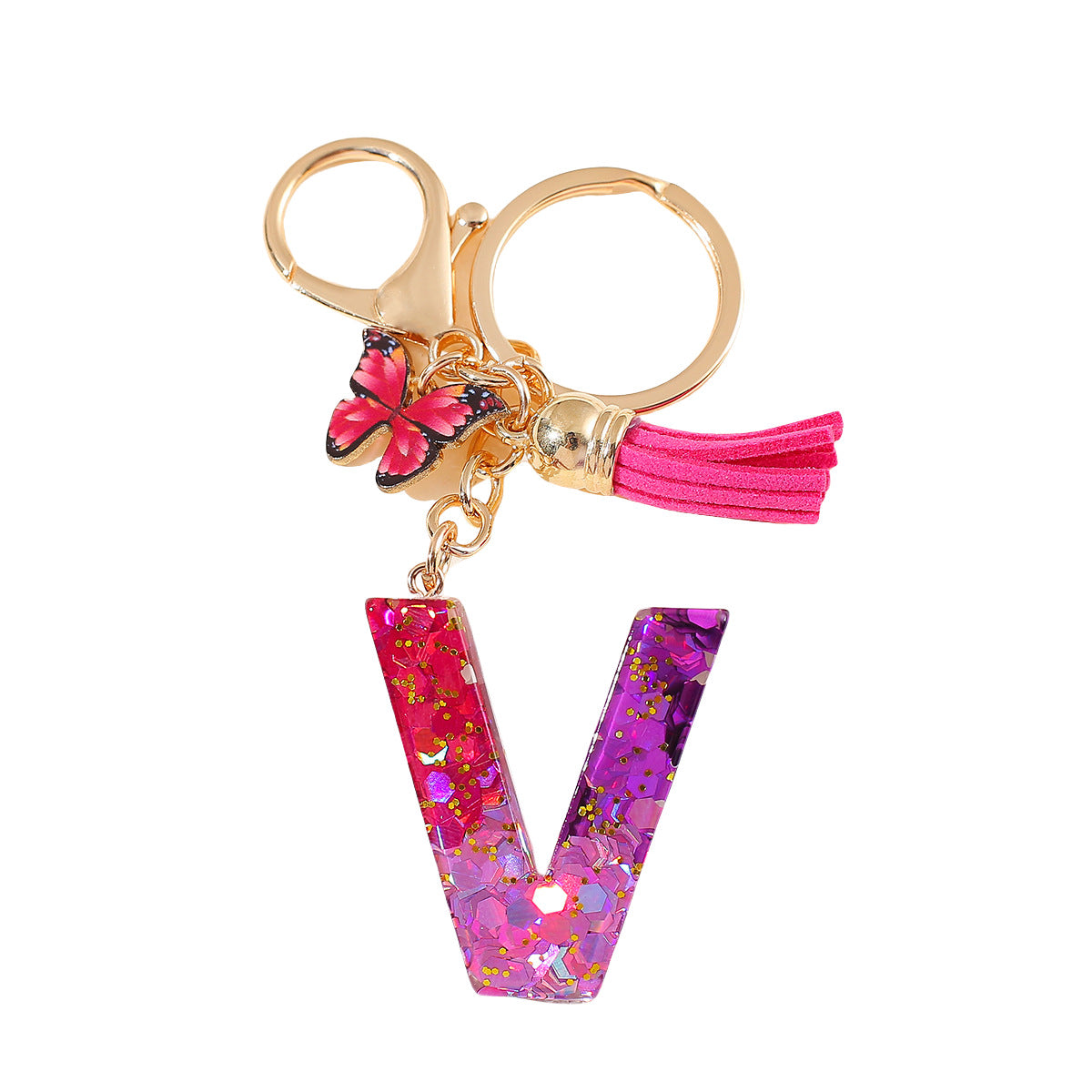 Wholesale 26 glue gradient sequin letter keychain