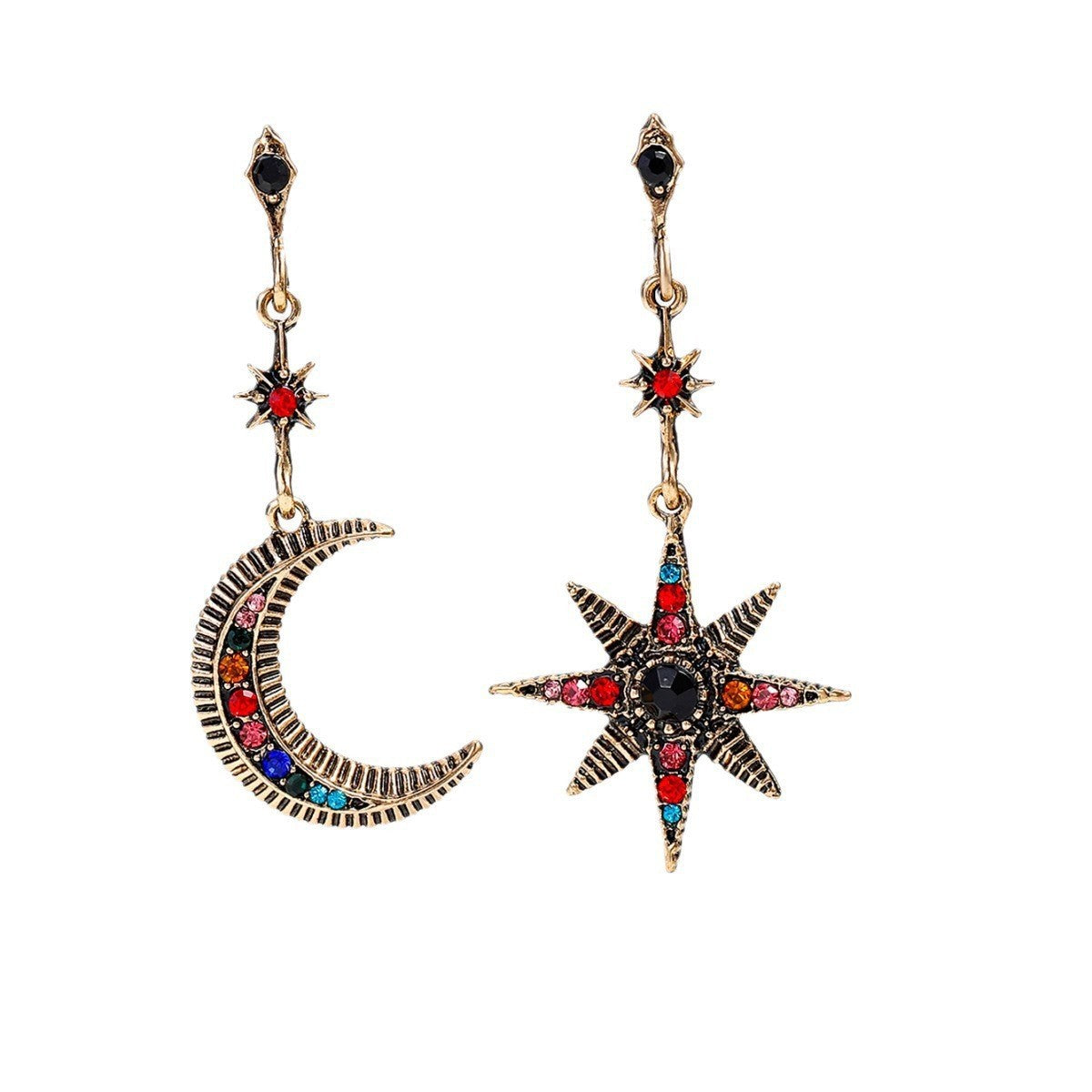 Wholesale Bohemian Asymmetric Earrings with Sun Moon Design,  Chic Jewelry Accessory for Everyday Wear
