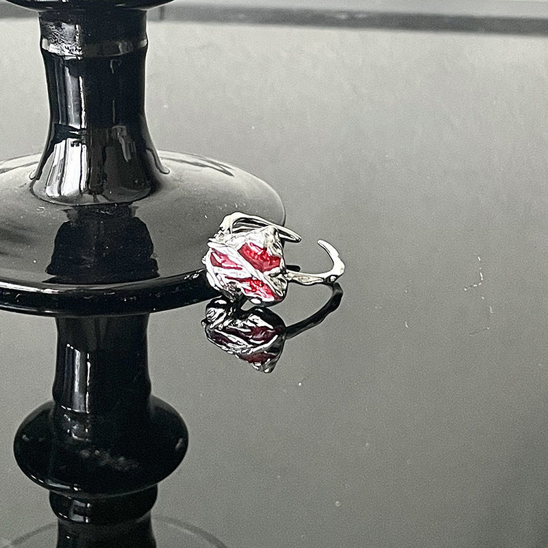 Wholesale  Red Enamel Open Bracelet Ring Set Women S French Style Heart Shape Jewelry Accessory Boutique Resale