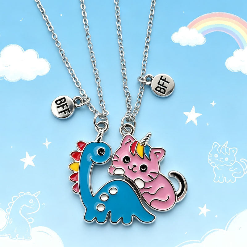 Wholesale Cartoon Heart BFF Magnetic Pendant Necklace For Women Stylish Gold Tone Zinc Alloy Boutique Resale Jewelry Accessory