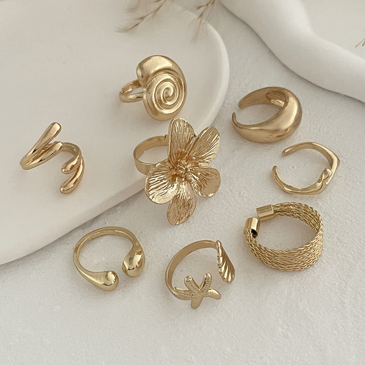 Wholesale Alloy Metal Flower Open Ring Set - Trendy Stackable Ocean Style Rings for Women Everyday Wear Gift