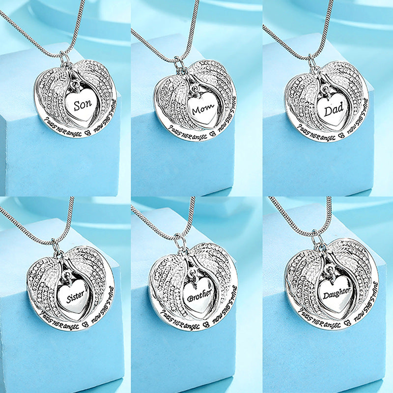 Wholesale Angel Wings Diamond Love Alloy Necklace Mother's Day Gift Father's Day Family Gift ACC-NE-ZhiJia002