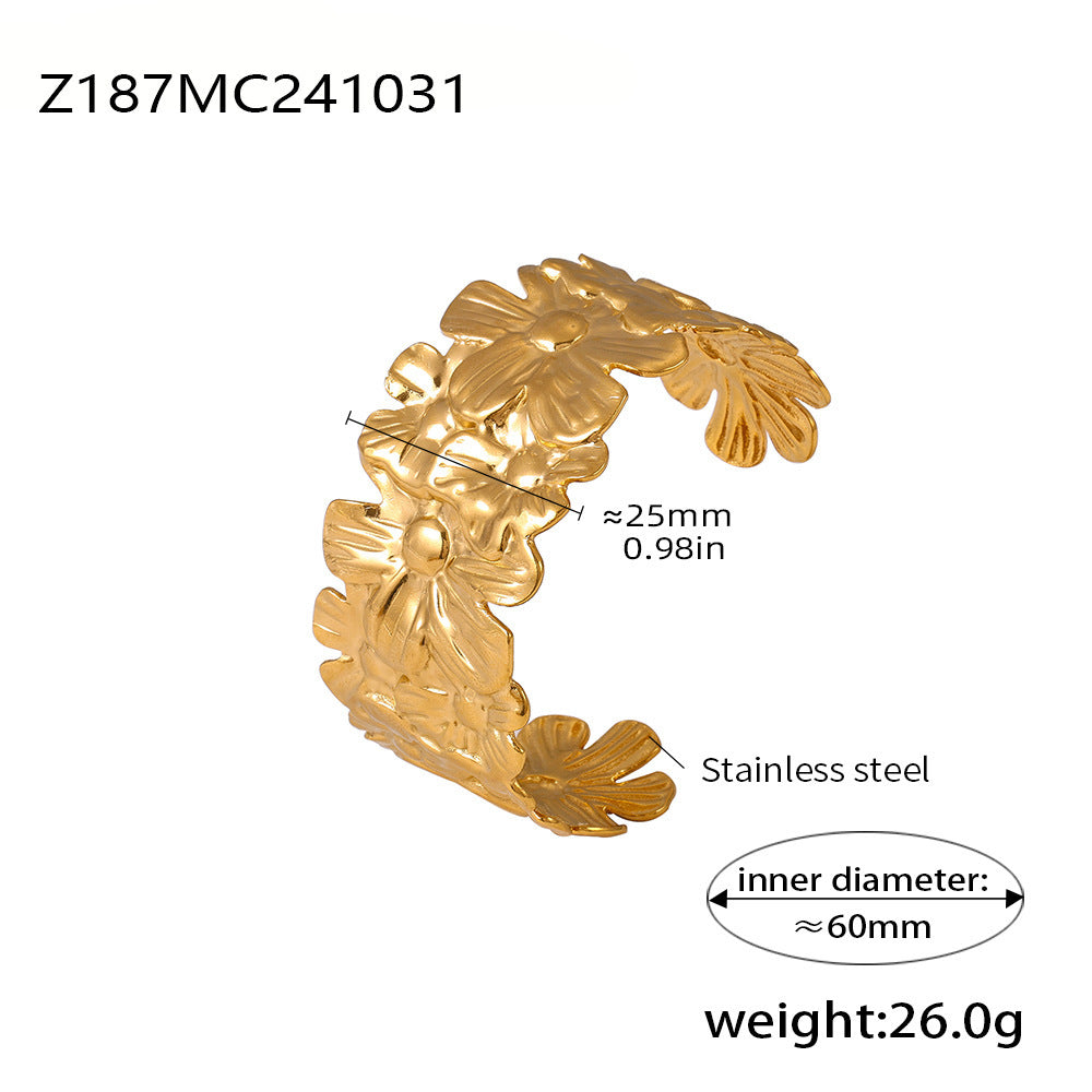 Wholesale Stainless Steel  Flower Hollow Opening Bracelet