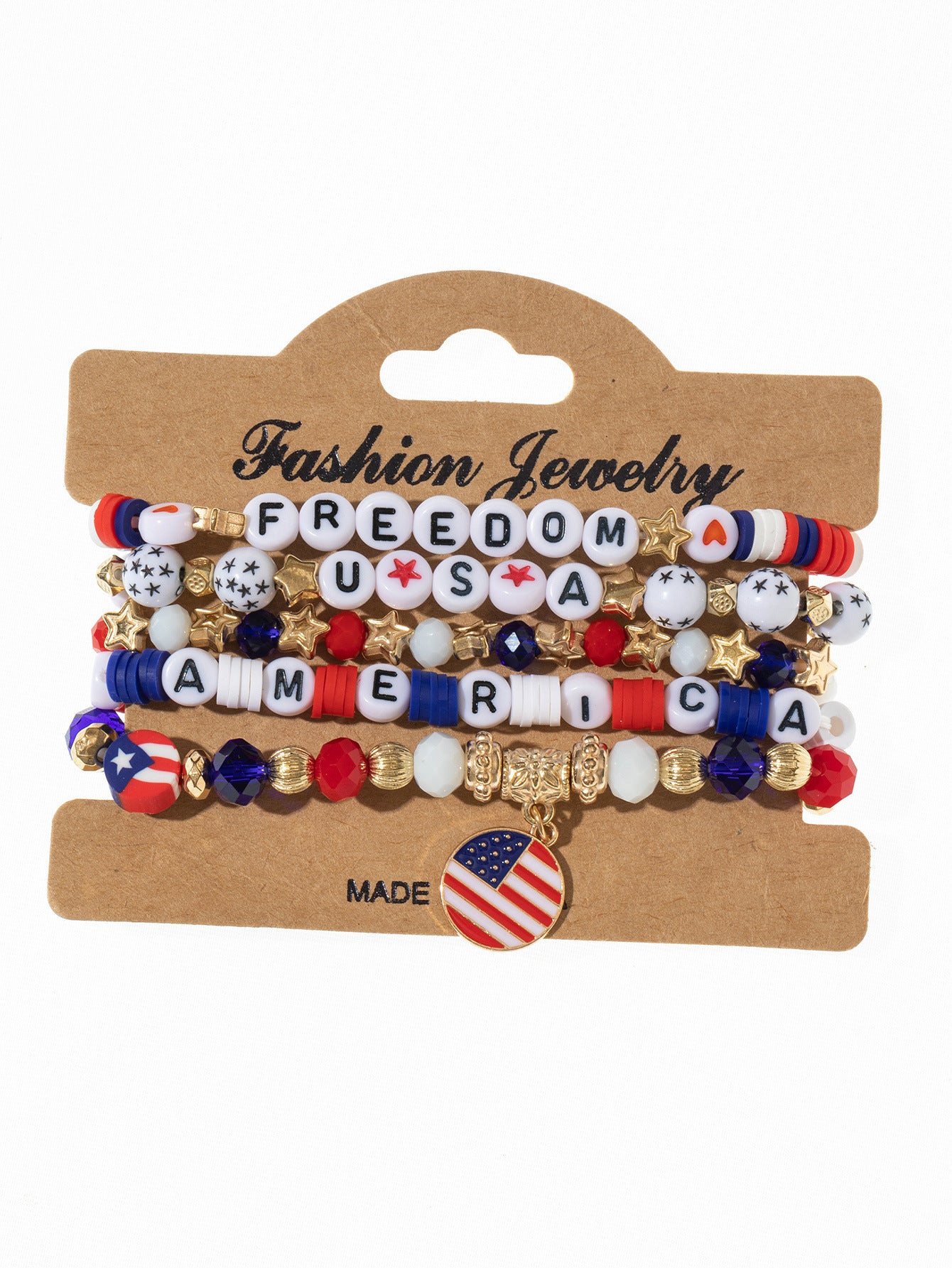 Wholesale American Flag Independence Day Multi-layer Elastic Letter Beaded Bracelet ACC-BT-Xunru002