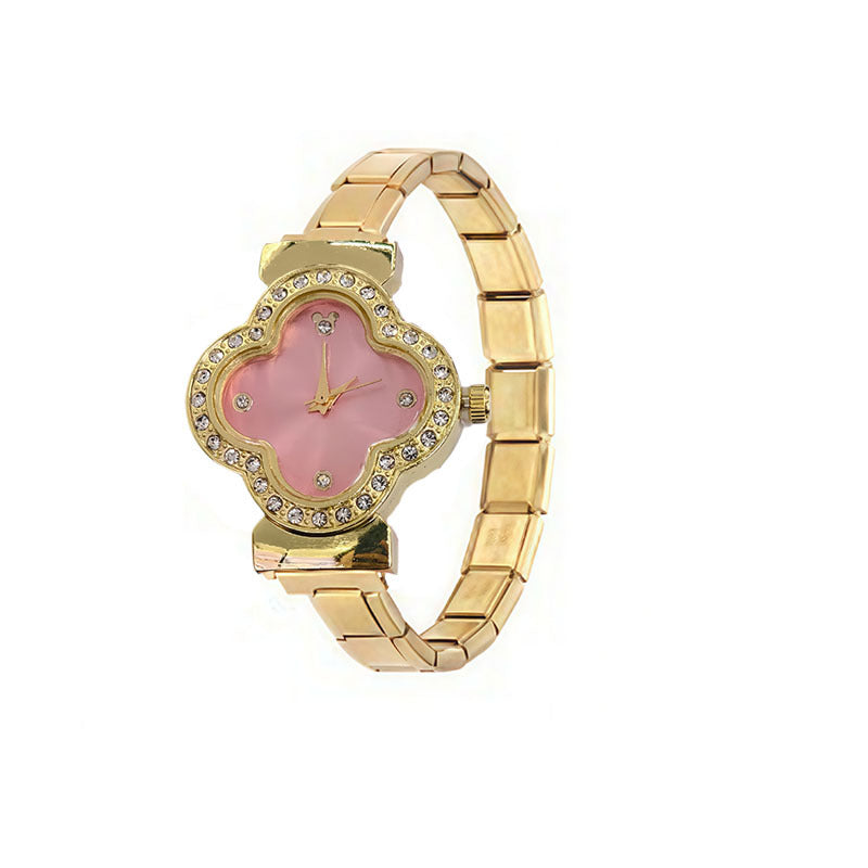 Wholesale Cross-Border Fashion Italian Modular Quartz Watch Stainless Steel Band Ins Versatile Trendy Watch Four-Leaf Clover Women' s Watch