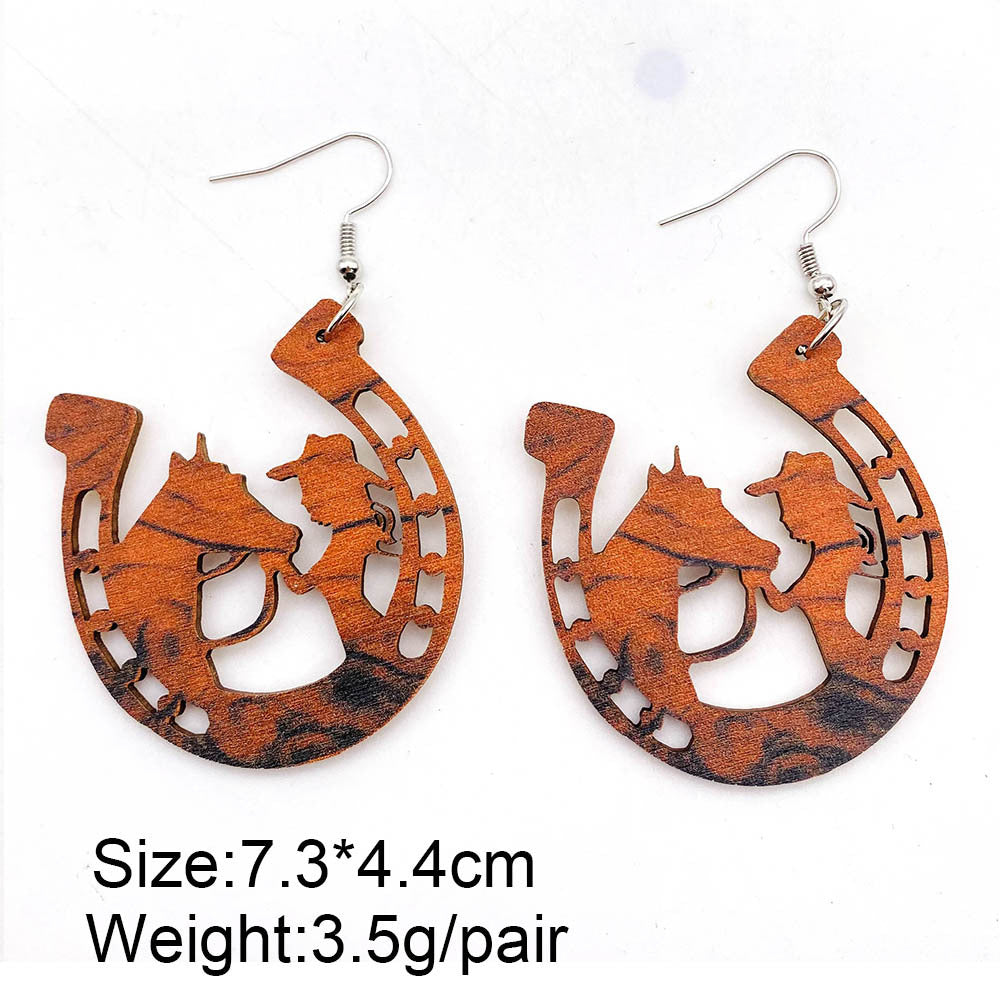 Wholesale Vintage Wooden Western Bullhead Sunflower Bohemian Earrings