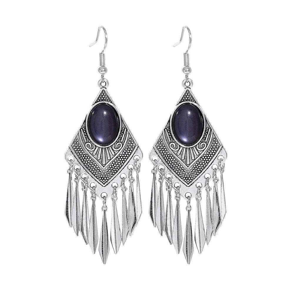 Wholesale Retro Turquoise Tassel Earrings European Style Jewelry Accessory Gift