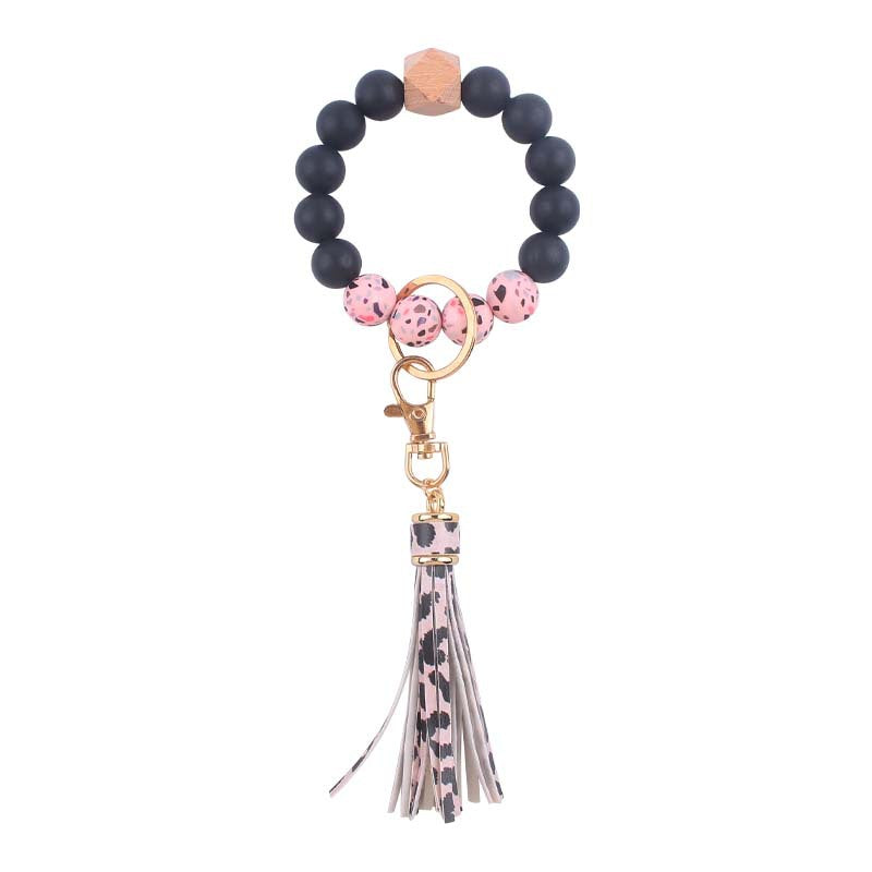 Wholesale  leather PU tassel silicone bracelet wrist keychain